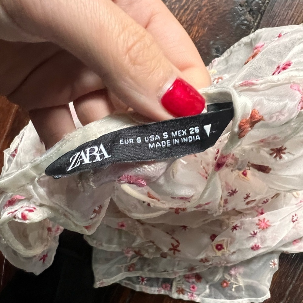 Zara organza sheer long sleeved floral cropped blouse women’s size small - Picture 8 of 9